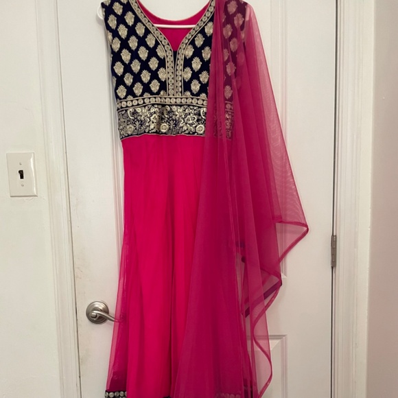 Pink and Blue Anarkali - Picture 6 of 6